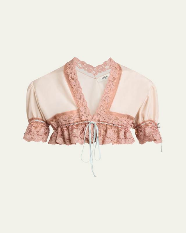 Lace Trim Drawstring Cropped Top